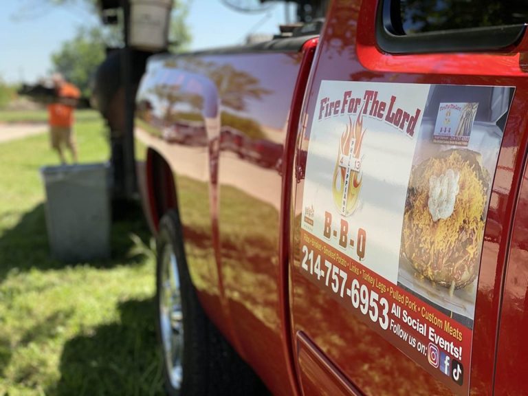 Fire for the Lord BBQ truck door graphic