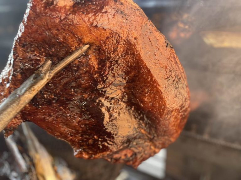 Close-up of brisket bark on the smoker